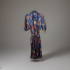 Gracie Bishop Vtg Floral Robe w Pockets, Size Medium, Coquette Starlet Glamour